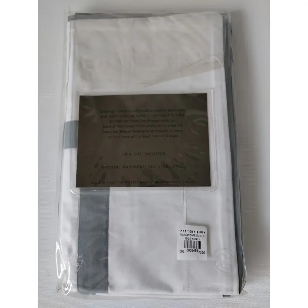 Pottery Barn Series One Morgan Sham Standard - White - Blue Gray Trim 26 x 20